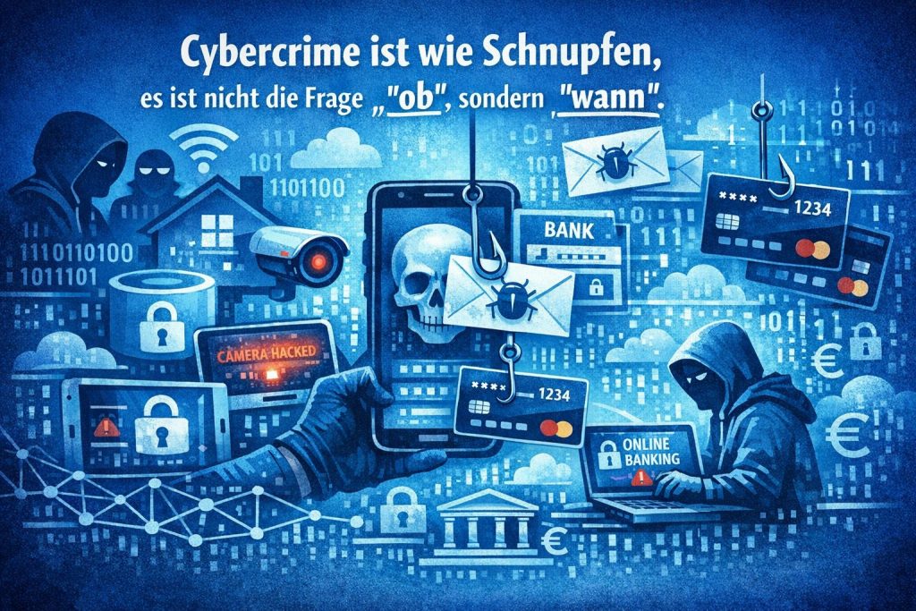 Cybercrime ist wie Schnupfen, es ist nicht die Frage, ob man ihn bekommt, sondern wann. Das Bild zeigt Hacker mit verschiedenen Angriffsversuchen.